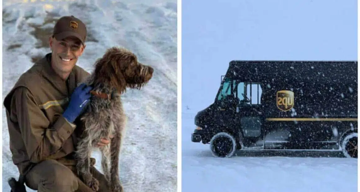 UPS driver braves icy cold waters to rescue a drowning dog