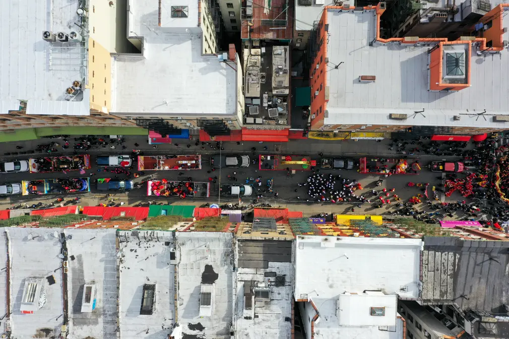 New York, US
An aerial view of the Chinese lunar new year parade as it passes through Chinatown