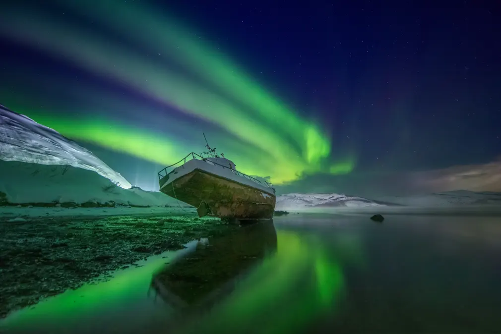 Kola Peninsula, Russia
The northern lights shimmer in the sky in the Murmansk region