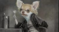 Chihuahuas photobomb vintage painting