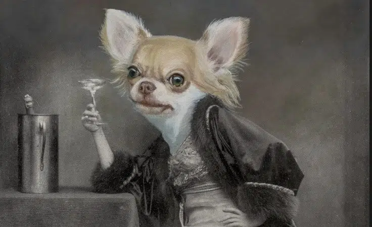 Chihuahuas photobomb vintage painting