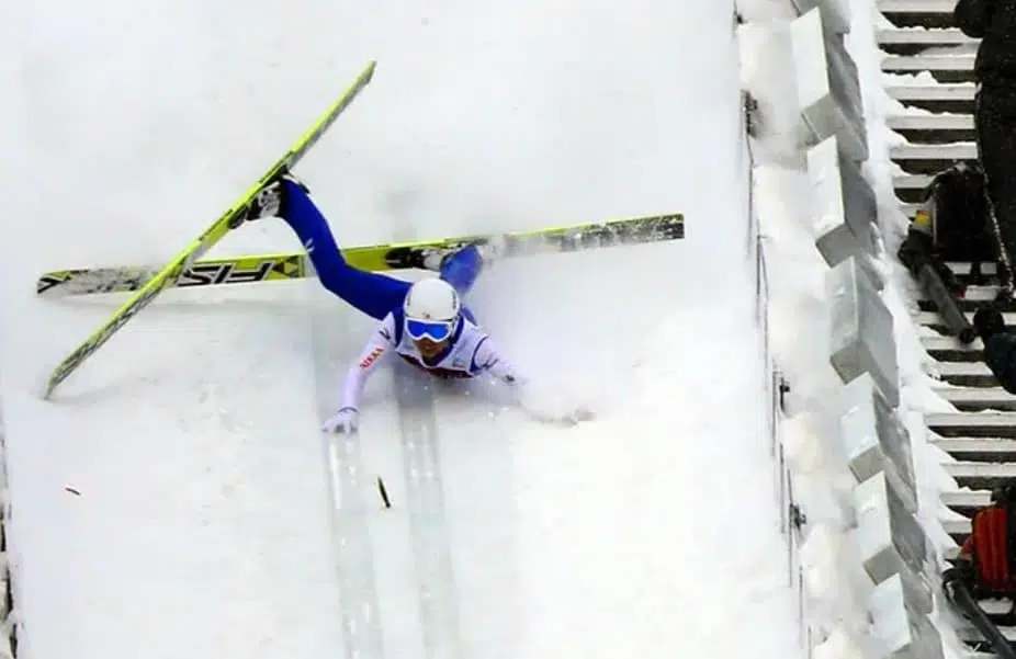 Photo: Is that what's known as a snowplow? Nul points for technique as Daiki Ito of Japan fails to start and slides down the course at the Ski Jumping World Cup in Sapporo, Japan