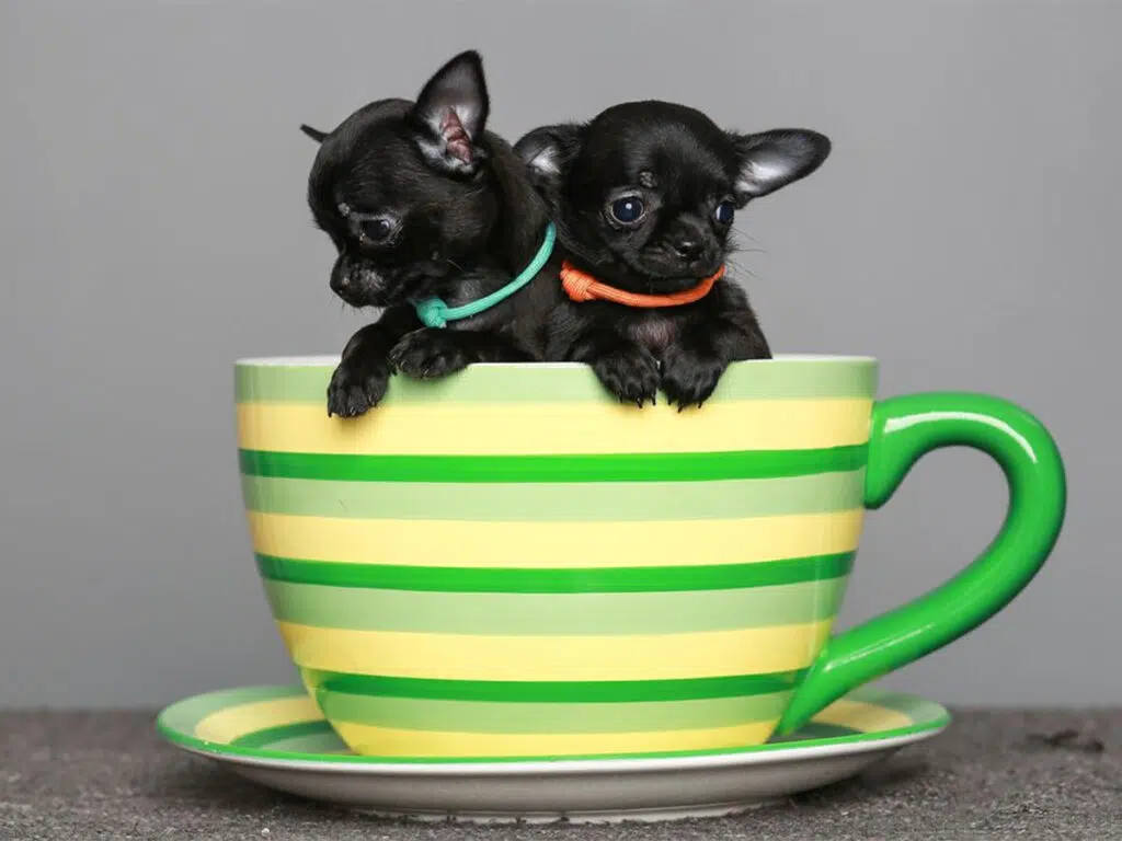 Two teacup Chihuahuas on a large cup