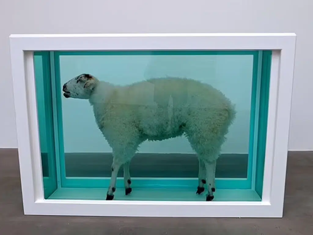 Damien Hirst exhibition by pickling sheep (pictured), a cow, and even a tiger shark