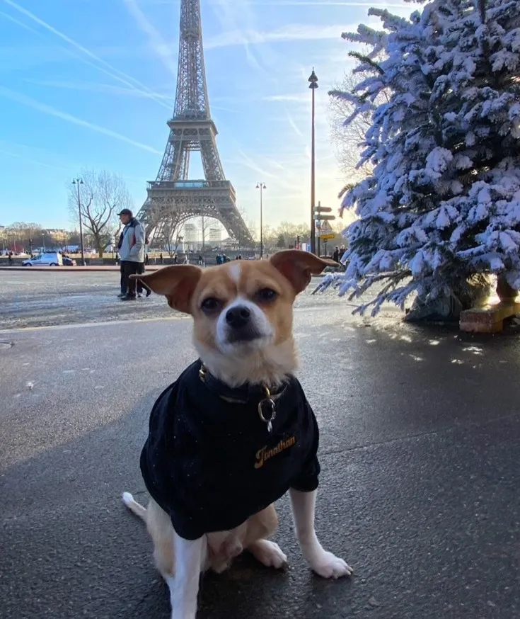 Jonathan in front of the Eiffel Tower