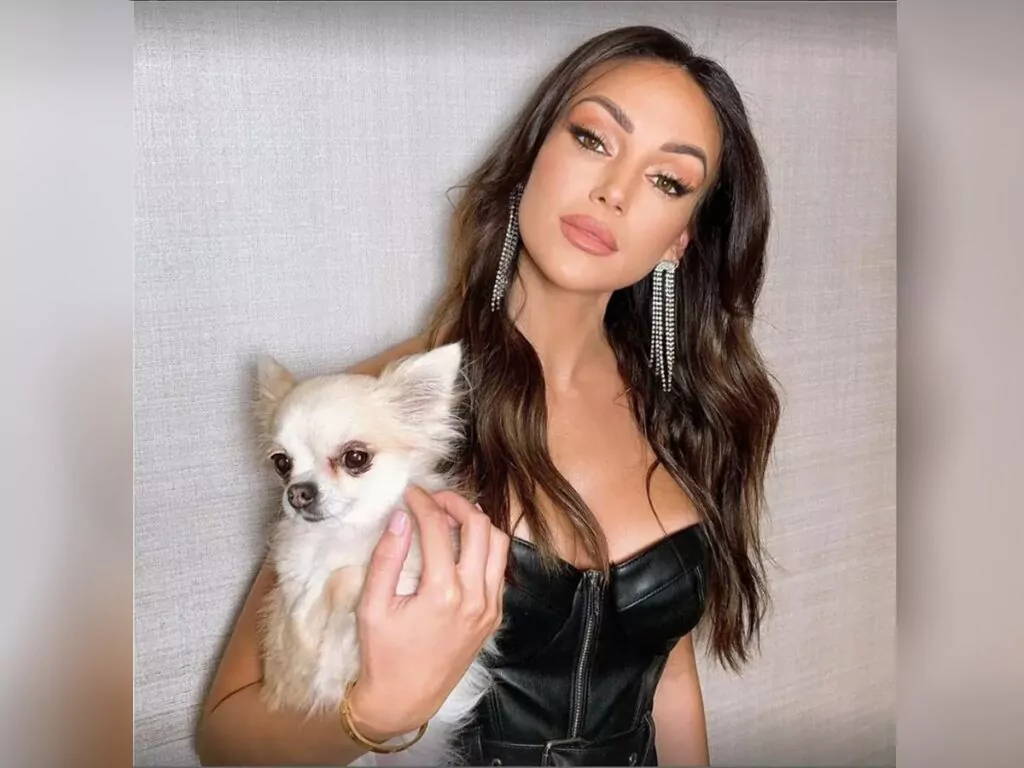 Michelle Keegan holding her adorable Chihuahua