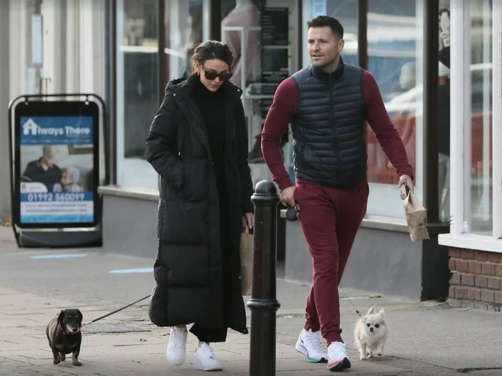 Mark Wright and Michelle Keegan walking their dogs