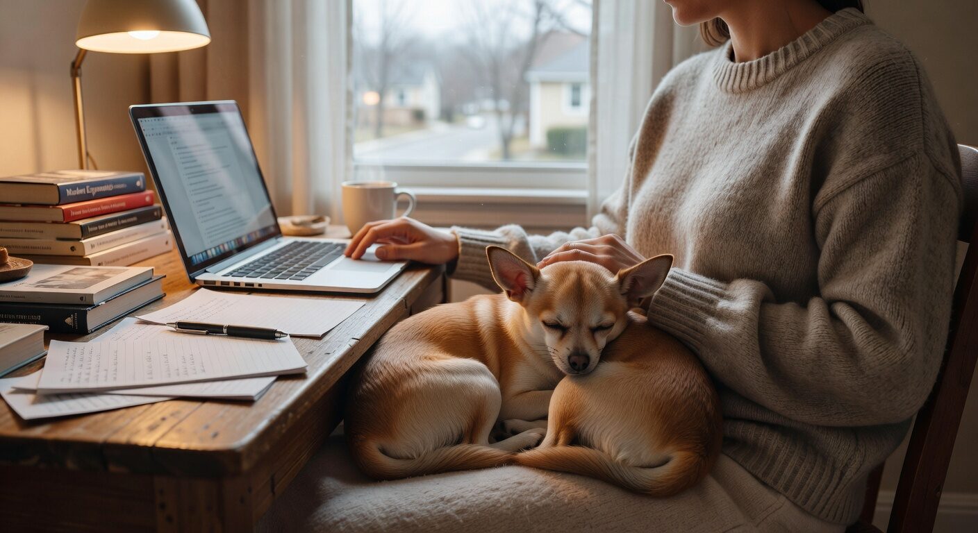 Chihuahua curled up in owner lap