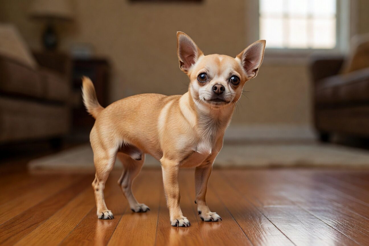 Chihuahua with luxating patella holding up leg Chihuahua with luxating patella holding up leg