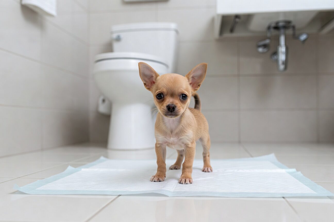 Chihuahua puppy on potty training pad Chihuahua puppy on potty training pad