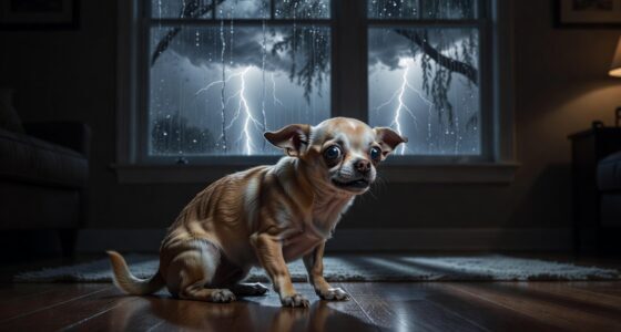 Anxious chihuahua shaking during thunderstorm