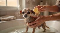 Chihuahua being bathed during grooming