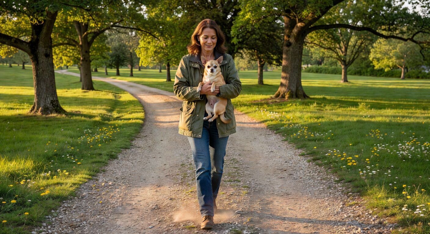 Owner carrying chihuahua lovingly