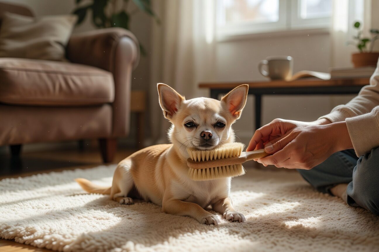 Chihuahua coat brushing