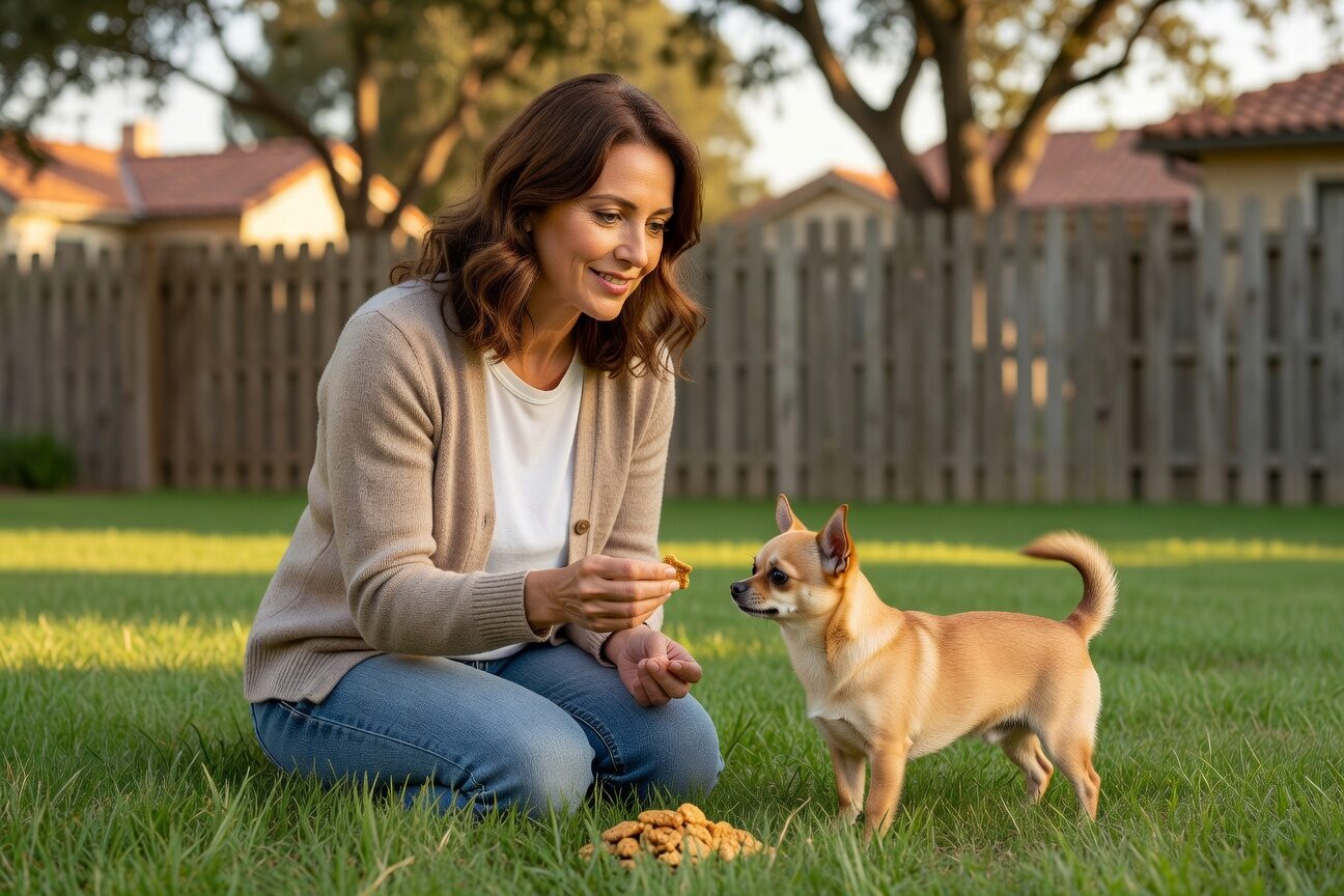 Owner training chihuahua with positive reinforcement
