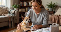 Owner helping chihuahua during emergency