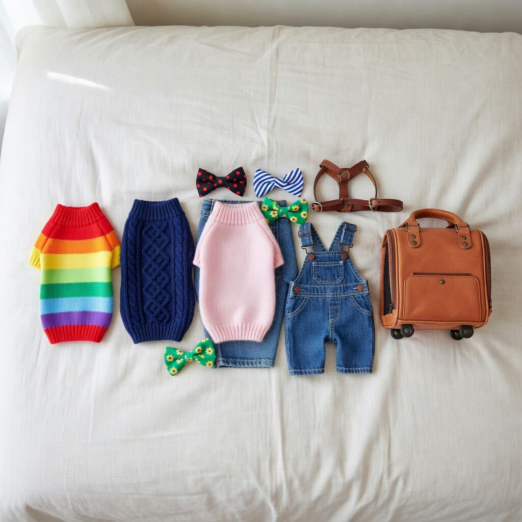 Collection of chihuahua clothing and fashion accessories