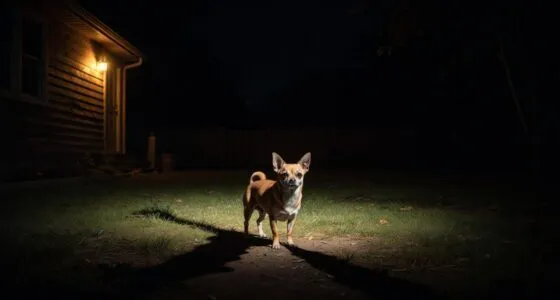 Brave chihuahua standing guard at night protecting family