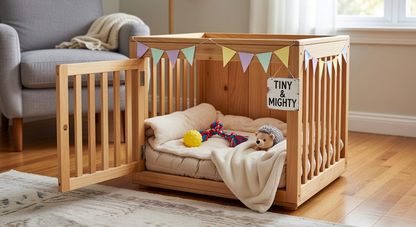 Cozy crate setup for chihuahua