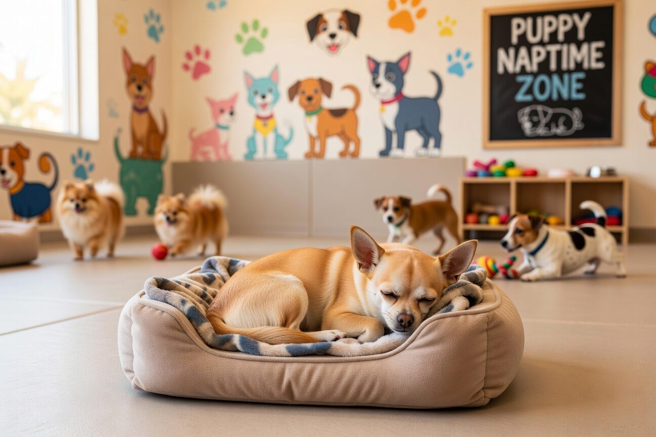 Chihuahua napping at daycare