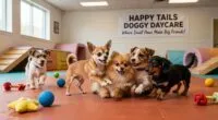 Chihuahua at doggie daycare with small dogs