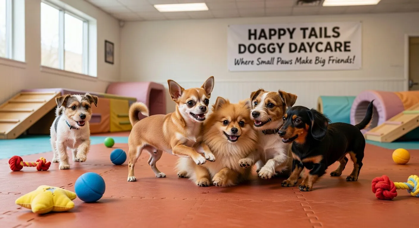 Chihuahua at doggie daycare with small dogs
