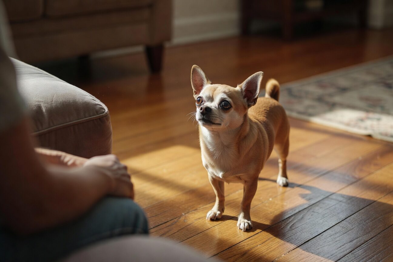 Chihuahua demanding attention with intense stare