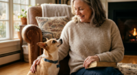 Woman sitting with her chihuahua who detected cancer before doctors could