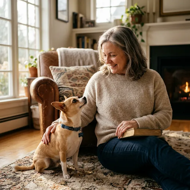 Woman sitting with her chihuahua who detected cancer before doctors could