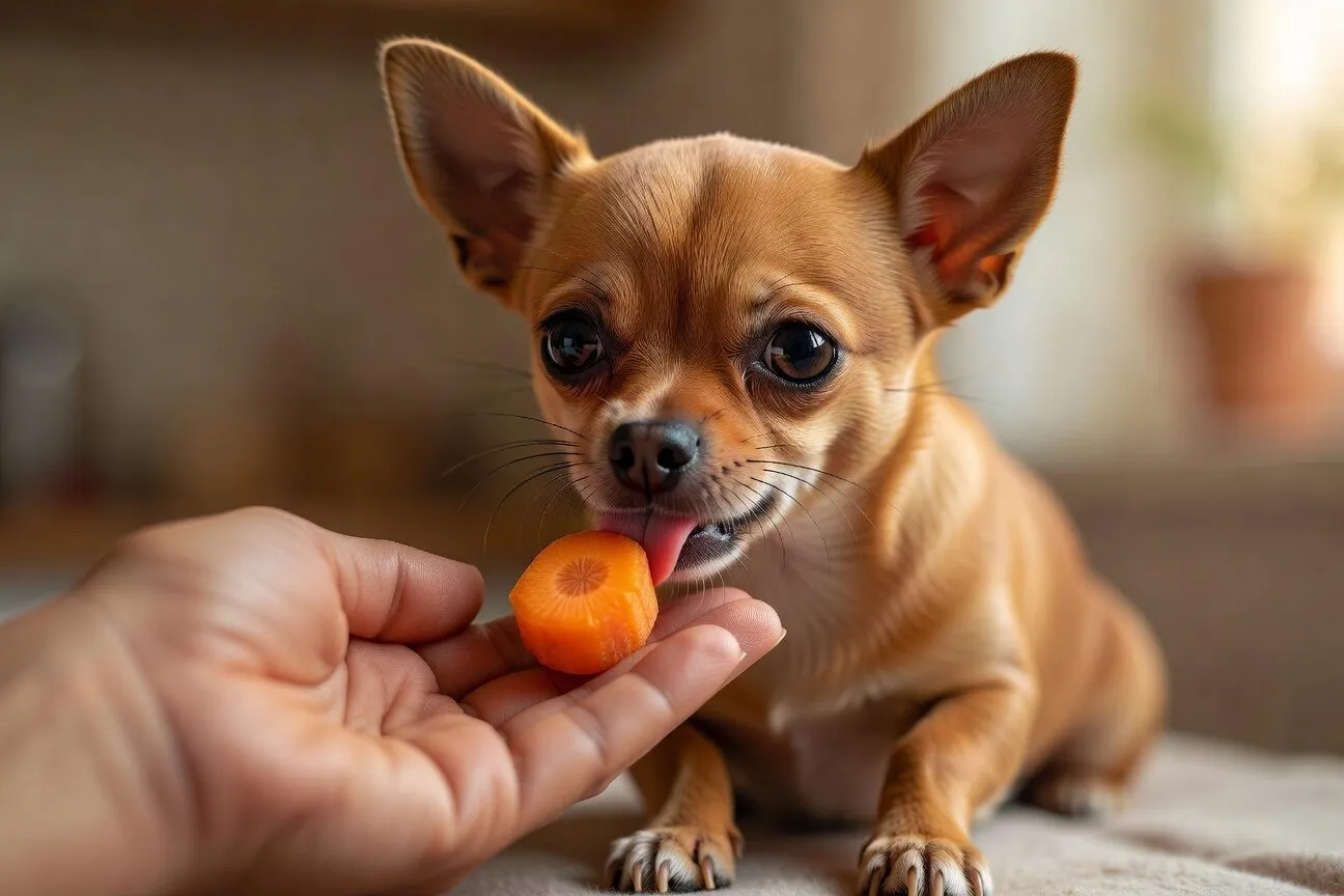 Chihuahua eating carrot