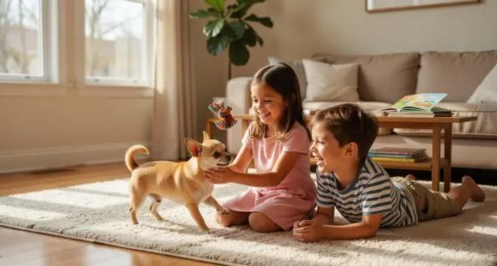Chihuahua playing with family children