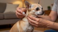 Owner applying flea treatment to chihuahua