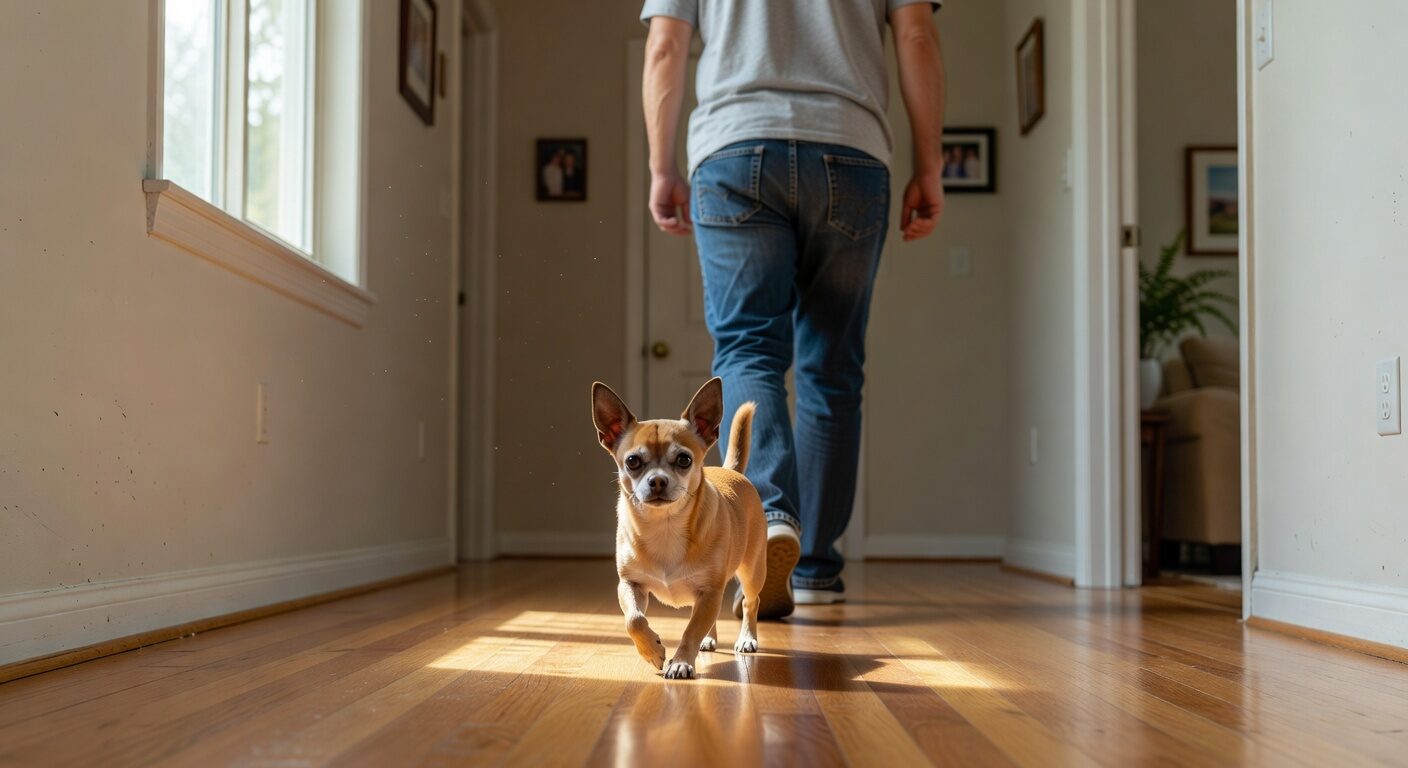 Chihuahua following owner around house