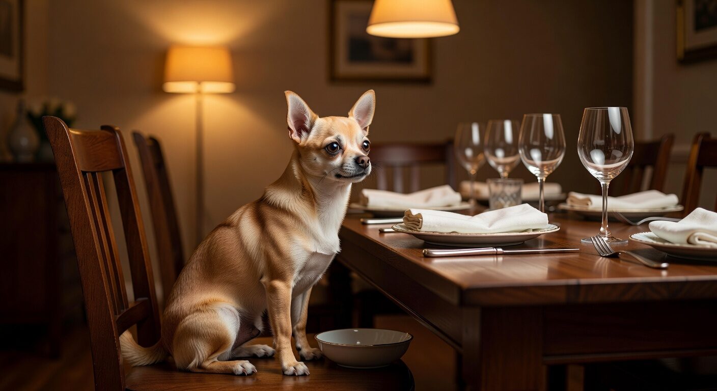 Well mannered chihuahua at dinner