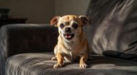 Chihuahua guarding couch territory
