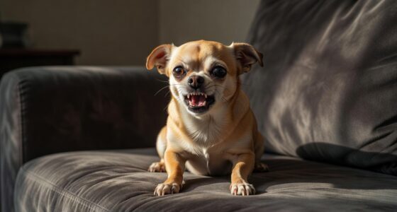 Chihuahua guarding couch territory