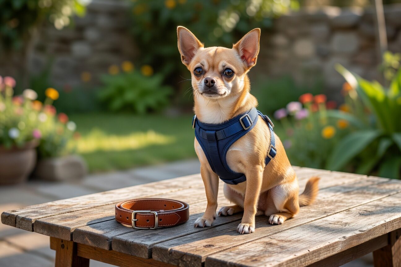 Chihuahua Harness Vs Collar - Chihuahua wearing harness compared to collar