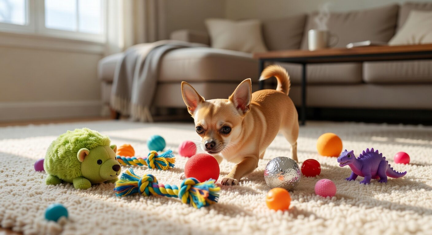 Chihuahua playing indoors