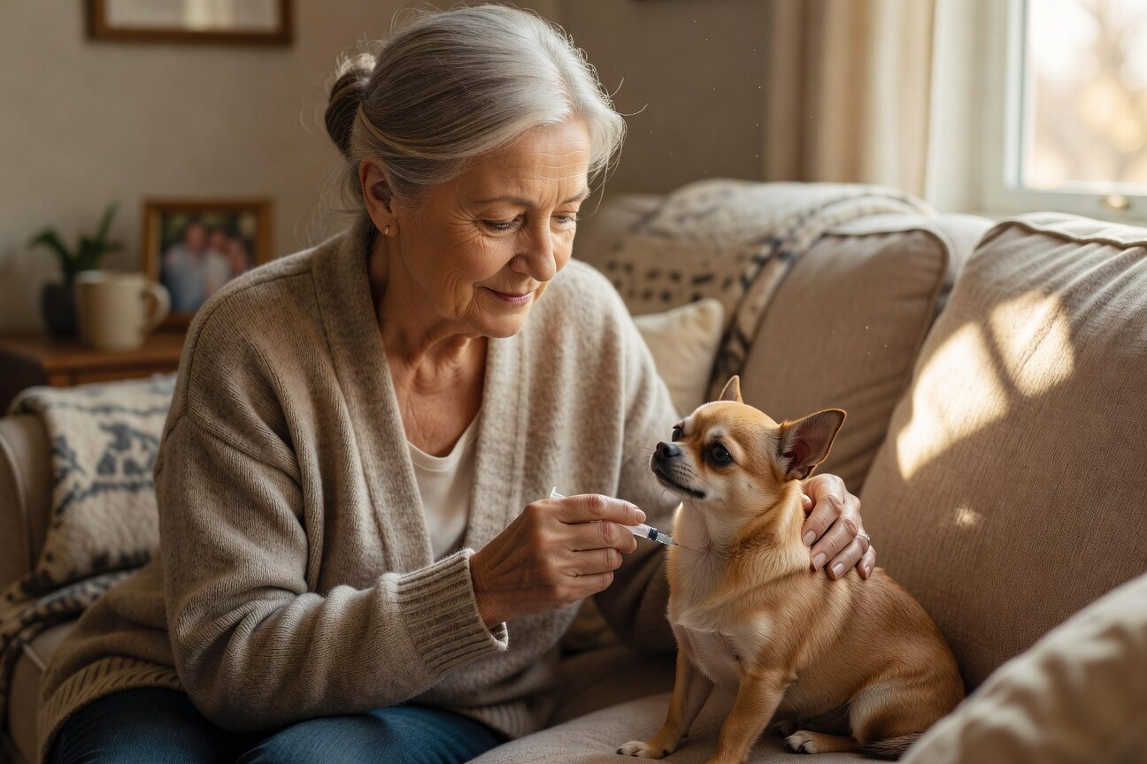 Owner giving chihuahua insulin injection