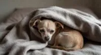 Lethargic chihuahua hiding under blanket