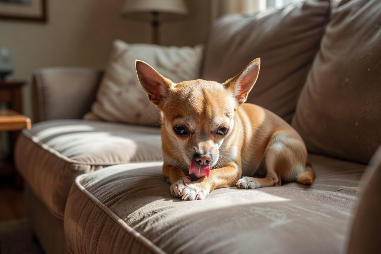 Chihuahua obsessively licking paw
