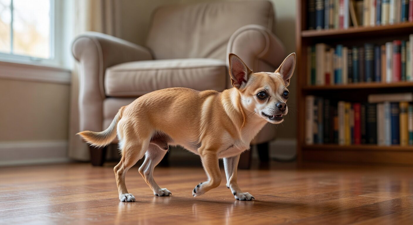 Chihuahua showing signs of hip discomfort