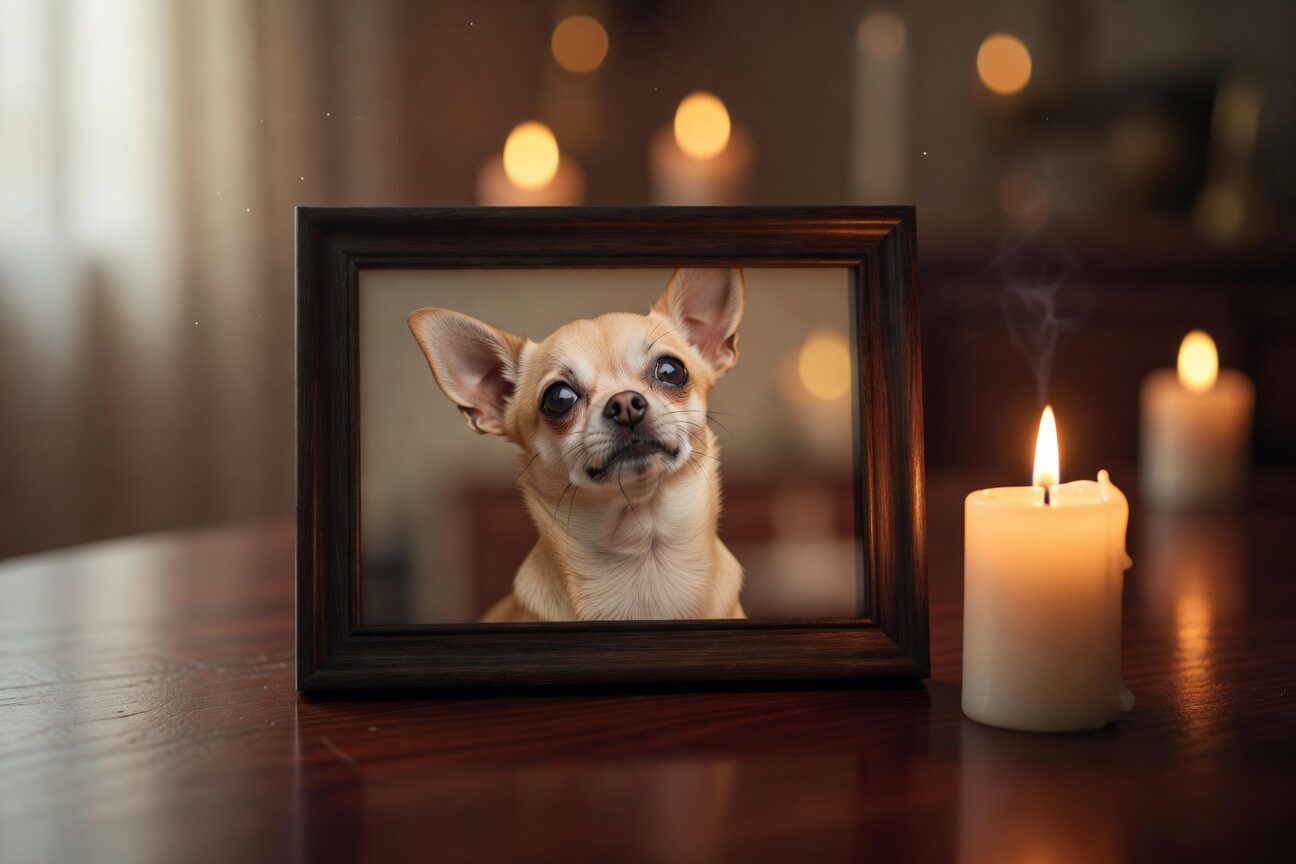 Chihuahua memorial photo with candle