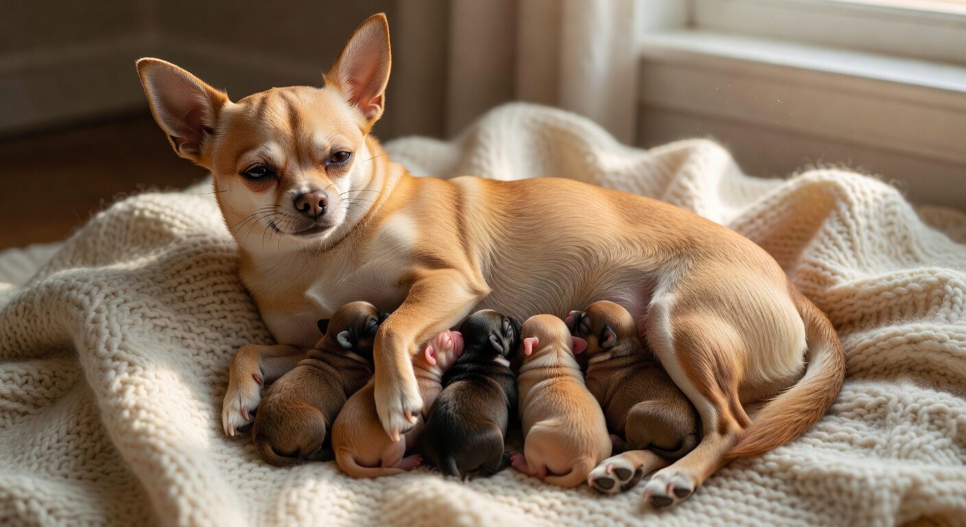 Proud chihuahua mother with puppies Proud chihuahua mother with puppies