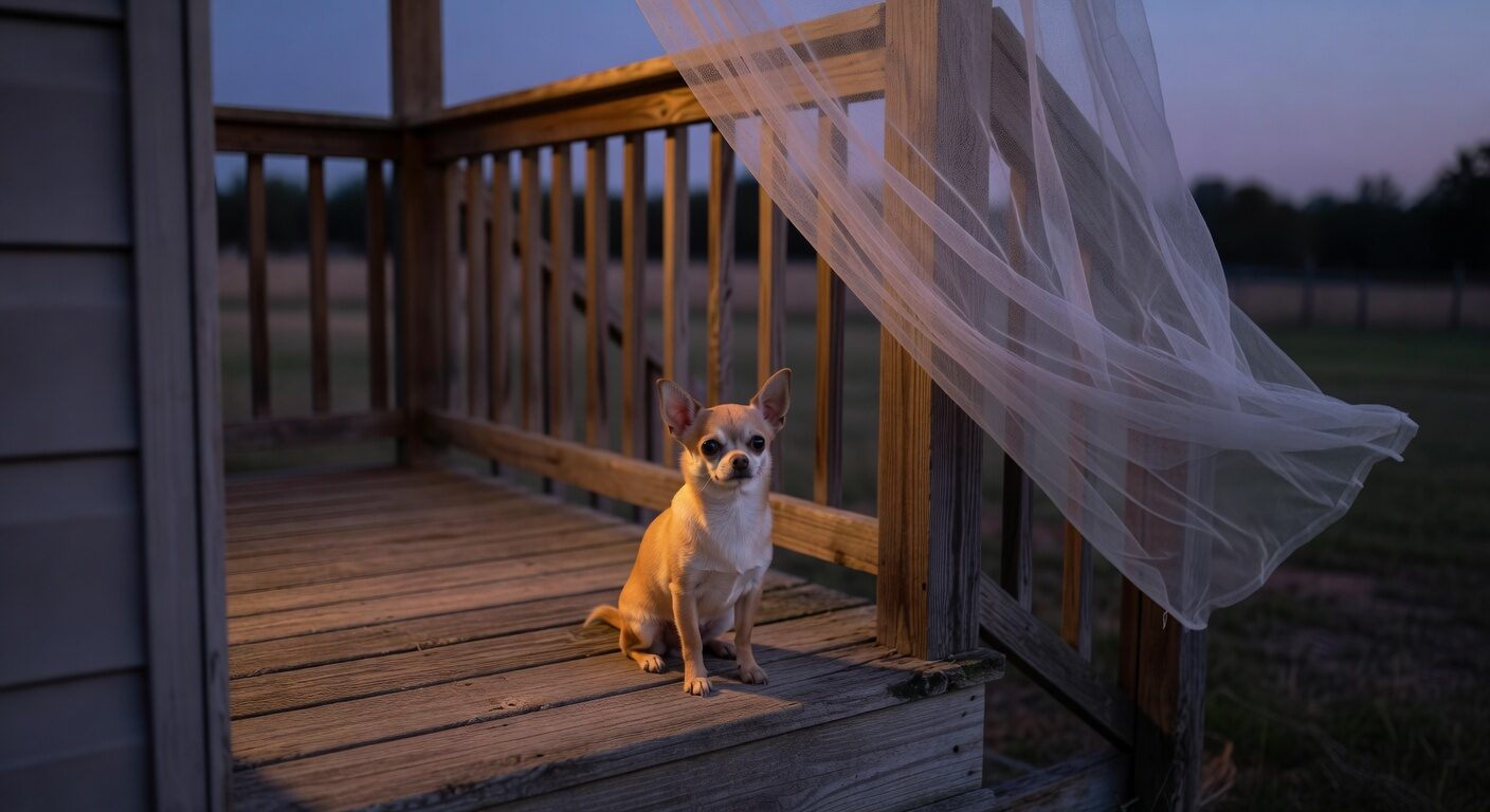 Chihuahua protected from mosquitoes outdoors