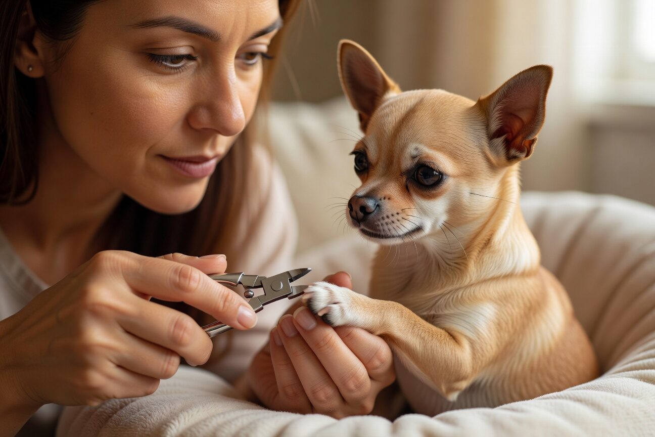 Owner trimming chihuahua nails