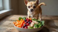 Chihuahua with bowl of natural fresh food