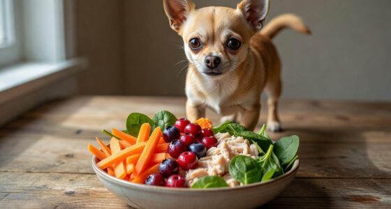 Chihuahua with bowl of natural fresh food