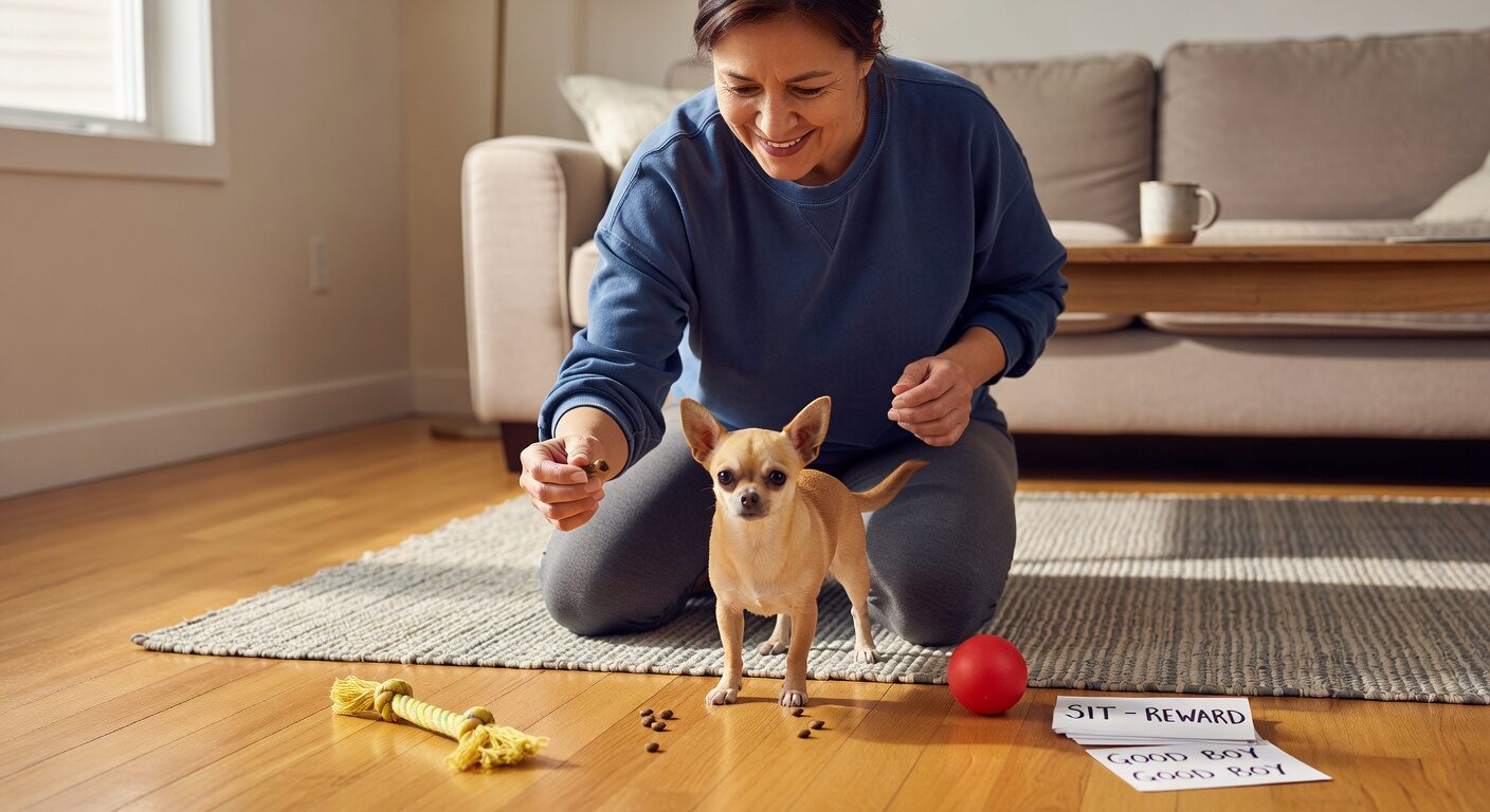 Owner training together with chihuahua