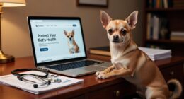 Chihuahua sitting next to laptop showing pet insurance options